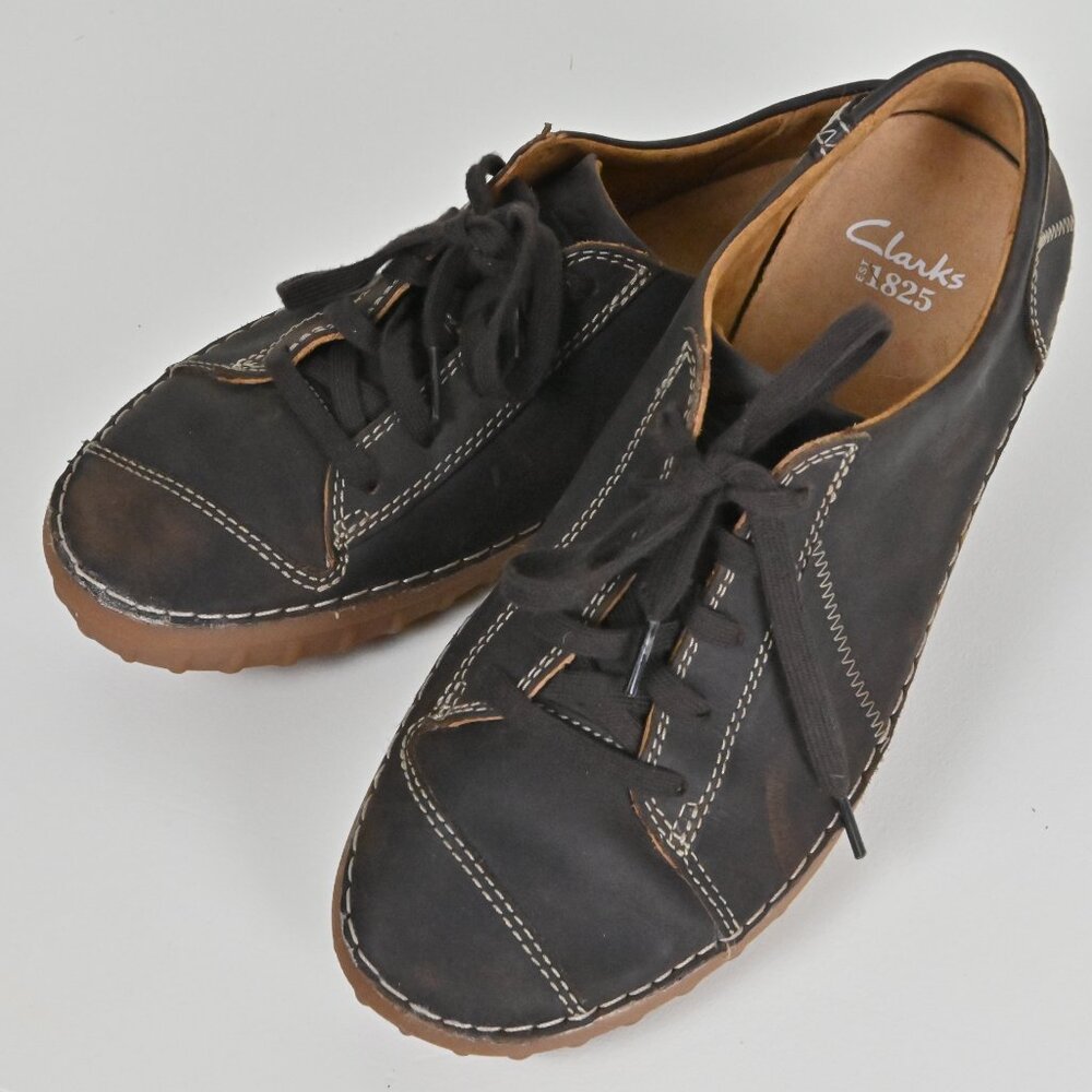 Vintage Clarks 1825 Leather Nubuck Retro Casual Lace Up Brown Sneakers US8 UK7